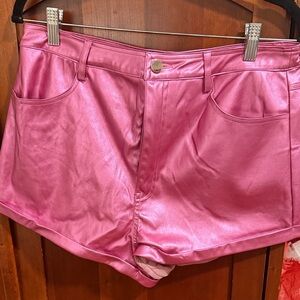 Superdown Shiny Pink High Waist Shorts